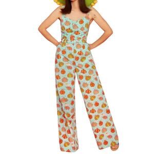 ModCloth Womens Bugs and Kisses Wide Leg Jumpsuit Small Belted Retro Boho Hippie